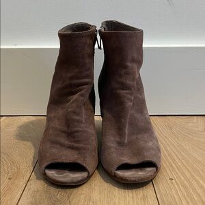 Officine Creative Brown Suede Peep-Toe Ankle Boots